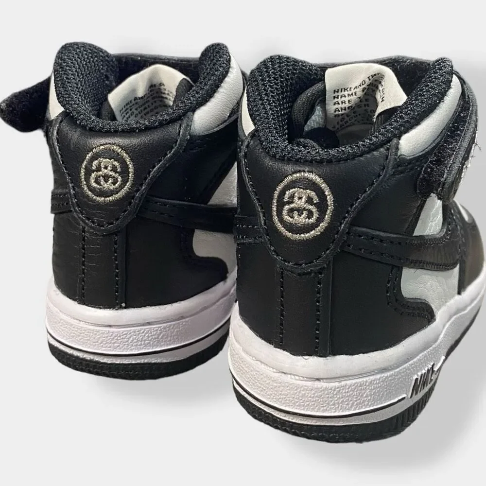 Nike x Stussy Air Force 1 Mid TD Black / White Toddler size 4C DN4160-002 New